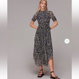 WHISTLES MIDI Dress Cheetah Animal Print Pleated Asymmetrical Whimsical, Size 6